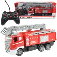 Camion dei pompieri con cestello elevatore telecomandato RC con effetti luminosi, scala 1/24, 27MHz, 30cm