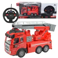 Camion dei pompieri con cestello elevatore telecomandato RC con effetti luminosi, scala 1/43, 27 MHz, 21 cm