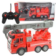 Camion dei pompieri con gru telecomandato RC con effetti luminosi, scala 1/43, 27 MHz, 20 cm