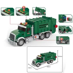 Camion della spazzatura ToyStar di colore verde con effetti luminosi e sonori, 42 cm immagine 2