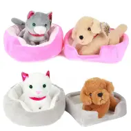 Cane o gatto di peluche carino con un letto, 1 pezzo