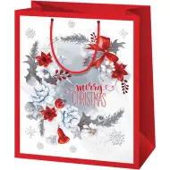 Cardex: Borsa regalo di medie dimensioni con motivo a campanelle rosso-bianco 17x10x23cm