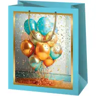 Cardex: Borsa regalo esclusiva di medie dimensioni con palloncini blu e oro, 18x10x23 cm
