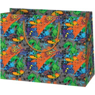 Cardex: Borsa regalo grande a tema dinosauro con skateboard, 26,7x13,7x33cm