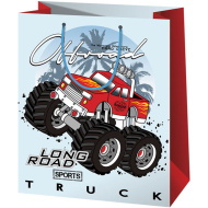 Cardex: Sacchetto regalo di medie dimensioni per auto Monster Truck rosso-bianco, 17,8x10x23 cm