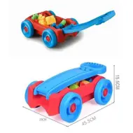Carrello trainante con 22 pezzi da costruzione
