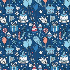 Carta da regalo blu con fantasia a tema regali 100x70 cm