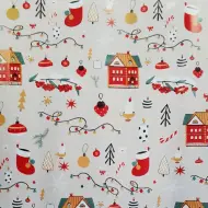 Carta da regalo natalizia con motivo di casette rosse 200x70cm
