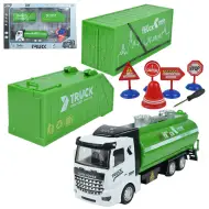 City Truck: Camion della spazzatura a volano trasformabile con segnali stradali 19cm