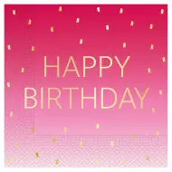 Confezione da 20 tovaglioli di carta a 2 strati di colore rosa con la scritta "Happy Birthday".