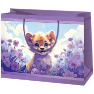 Cucciolo di leone con fiori borsa regalo esclusiva di colore viola di medie dimensioni 18x10x23cm