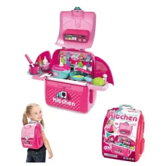 Cucina giocattolo portatile 2 in 1 rosa in zaino immagine 2