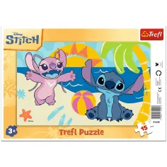 Disney Stitch Avventura in spiaggia - puzzle con cornice da 15 pezzi - Trefl
