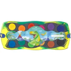 Faber-Castell: Set di acquerelli Connector da 12 pezzi con palette combinabili, tema dinosauri immagine 2
