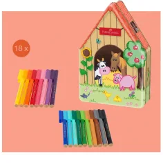 Faber Castell: Set di pennarelli Connector 18 pezzi in scatola di metallo con motivo fattoria immagine 2