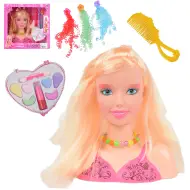 Fashion Girl: Testa di bambola con capelli biondi pettinabili e acconciabili con palette di trucco e accessori 21cm