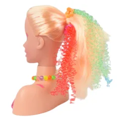 Fashion Girl: Testa di bambola con capelli biondi pettinabili e acconciabili con palette di trucco e accessori 21cm immagine 5