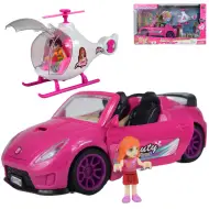 Fashion Sport Car: Set auto sportiva rosa con luci e suoni, con elicottero