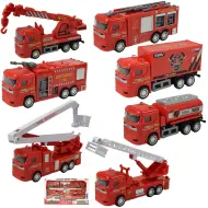 Fire Engine: set di 7 autopompe con tesserino da pompiere