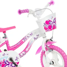 Flappy bicicletta per bambini da 12” con cestino e seggiolino per bambole, colore rosa-bianco - Dino Bikes immagine 3
