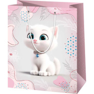 Grande borsa regalo esclusiva bianca con stampa di gatti 26 x 13 x 33 cm