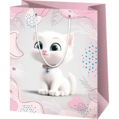 Grande borsa regalo esclusiva bianca con stampa di gatti 26 x 13 x 33 cm