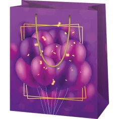 Grande borsa regalo esclusiva con fantasia di palloncini viola 26x13x33 cm