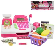 Happy Shopping: Registratore di cassa bianco-rosa con microfono, suono e accessori 29x16cm