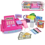 Happy Shopping: Registratore di cassa rosa con suoni, prodotti e soldi finti 27cm