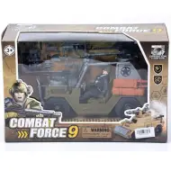 Jeep militare con armi e soldato