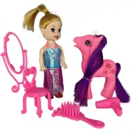 Katie: Bambola Sandra con pony rosa e accessori da parrucchiere 10cm