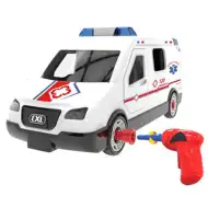 Kit fai da te ambulanza assemblabile con effetti sonori e luminosi, set da 63 pezzi.