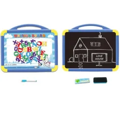 Lavagna magnetica portatile bifacciale con accessori blu immagine 2