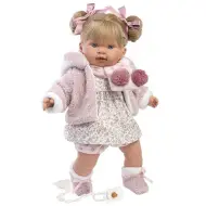 Llorens: Alexandra bambola che piange con ciuccio, cardigan rosa, vestito a fiori 42cm