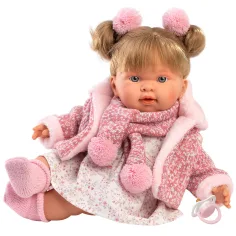 Llorens: Alexandra, bambola di 42 cm che piange con ciuccio e cappottino rosa. immagine 2