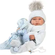 Llorens: Bambino neonato Tino di 43 cm con copertina blu, ciuccio e 3 diversi vestiti