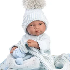 Llorens: Bambino neonato Tino di 43 cm con copertina blu, ciuccio e 3 diversi vestiti immagine 3
