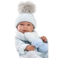 Llorens: Bambino neonato Tino di 43 cm con copertina blu, ciuccio e 3 diversi vestiti immagine 4