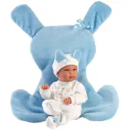 Llorens: Bambola Bimba 35 cm con sacco a pelo blu con coniglietto