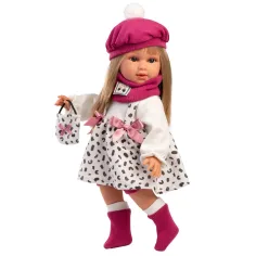 Llorens: Bambola Carla da 40 cm con cappello rosa e borsetta alla moda immagine 2