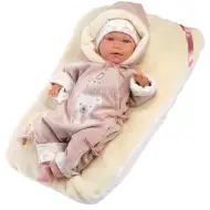 Llorens: Bambola Lala di 42 cm con suono, vestita con abito da orsetto, con lettino.