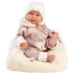 Llorens: Bambola Lala di 42 cm con suono, vestita con abito da orsetto, con lettino. immagine 2