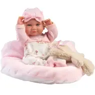 Llorens: Bambola neonato Nica di 40 cm con orsetto e lettino rosa