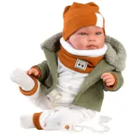 Llorens: Bambola neonato ridacchiante Talo Sonrisas da 42 cm con cappotto con cappuccio
