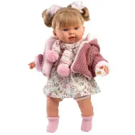 Llorens: Bambola piangente Alexandra di 42 cm con ciuccio, giacca rosa lavorata a maglia e gonna a fiori