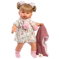 Llorens: Bambola piangente Alexandra di 42 cm con ciuccio, giacca rosa lavorata a maglia e gonna a fiori immagine 2