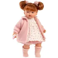 Llorens: Bambola piangente Lea di 33 cm con capelli rossi, ciuccio e cappotto rosa.