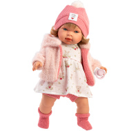 Llorens: Carla, bambola che piange di 42 cm con ciuccio e cappellino a cuoricini.
