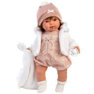 Llorens: Carla, bambola che piange di 42 cm con ciuccio e copertina bianca.