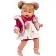 Llorens: Joelle bambola piangente di 38 cm con ciuccio e cappotto rosa